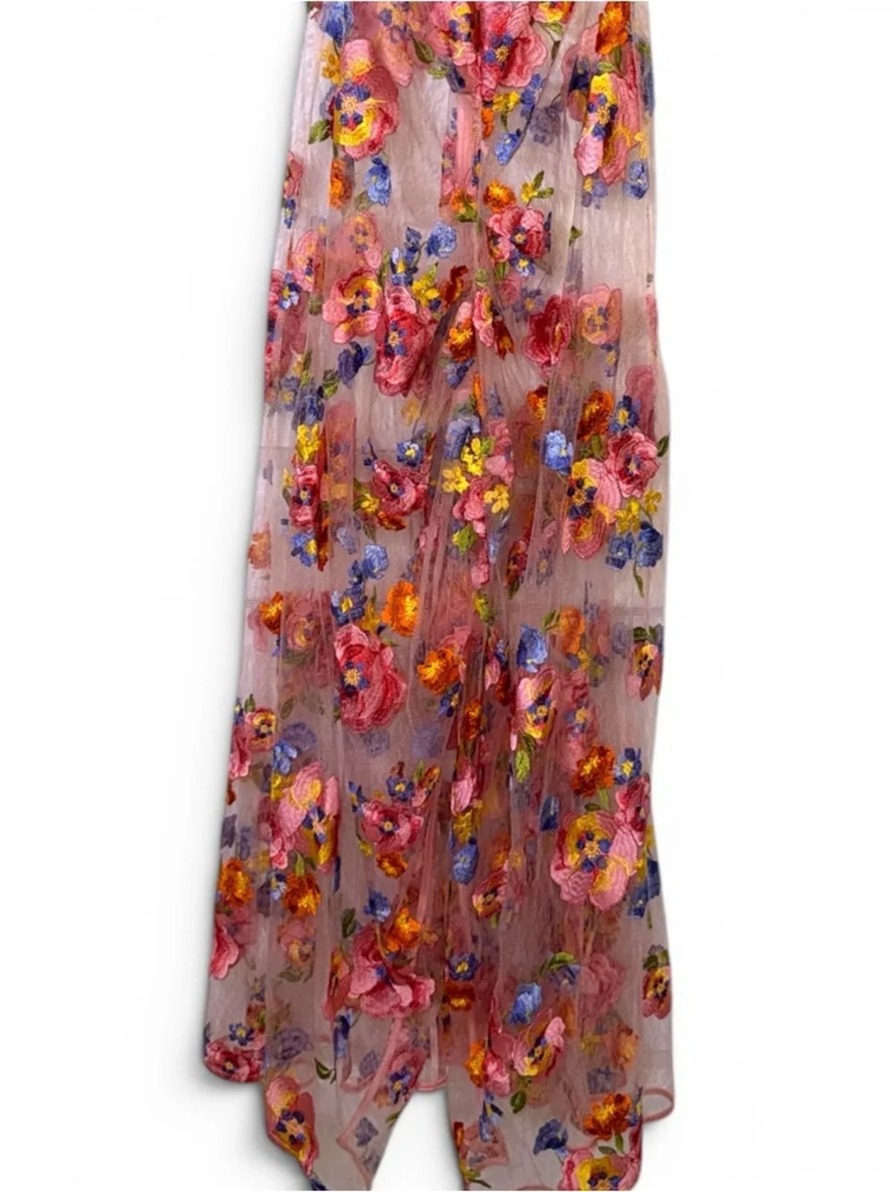 For Love & Lemons Pink Floral Maxi Dress with Multicolor Embroidery